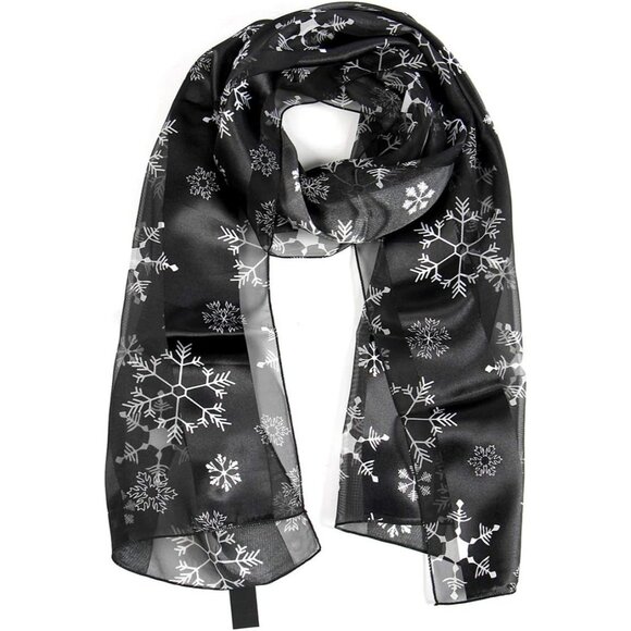 Women Black Warm Long Unisex Fall Winter Lightweight Soft Sheer Christmas Scarf - Picture 1 of 5